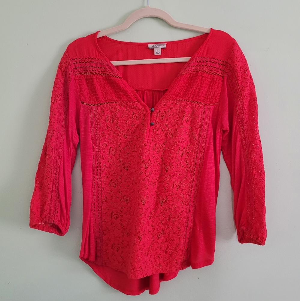 Lucky Brand Mixed-Media Peasant Top